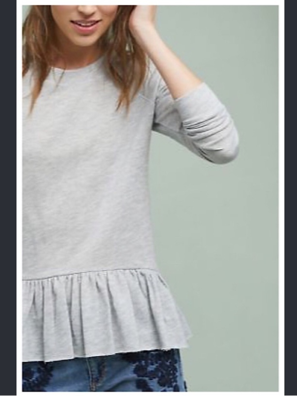 THE GREAT. Dark Gray Ruffle-Hem Long Sleeve